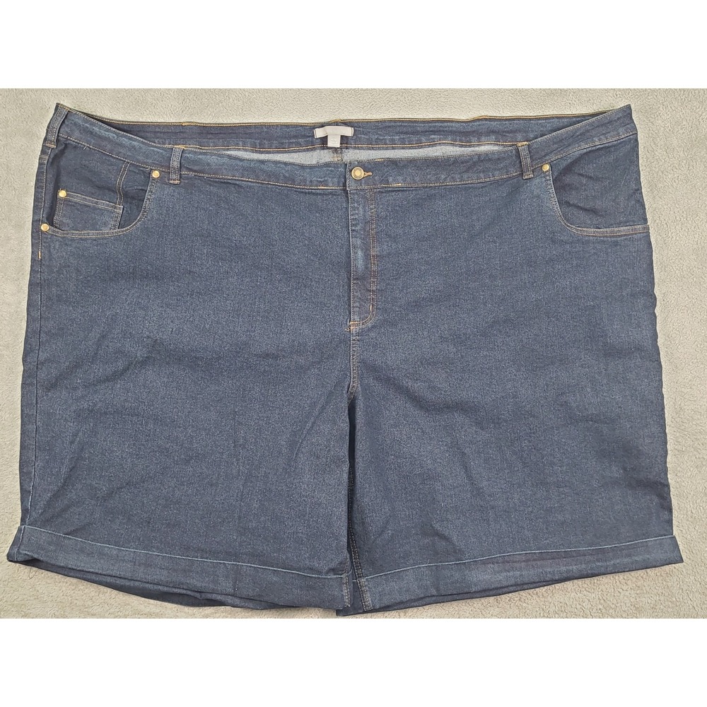 Woman Within Womens 42W Dark Wash Denim Bermuda Shorts Stretch Cuffed Blue